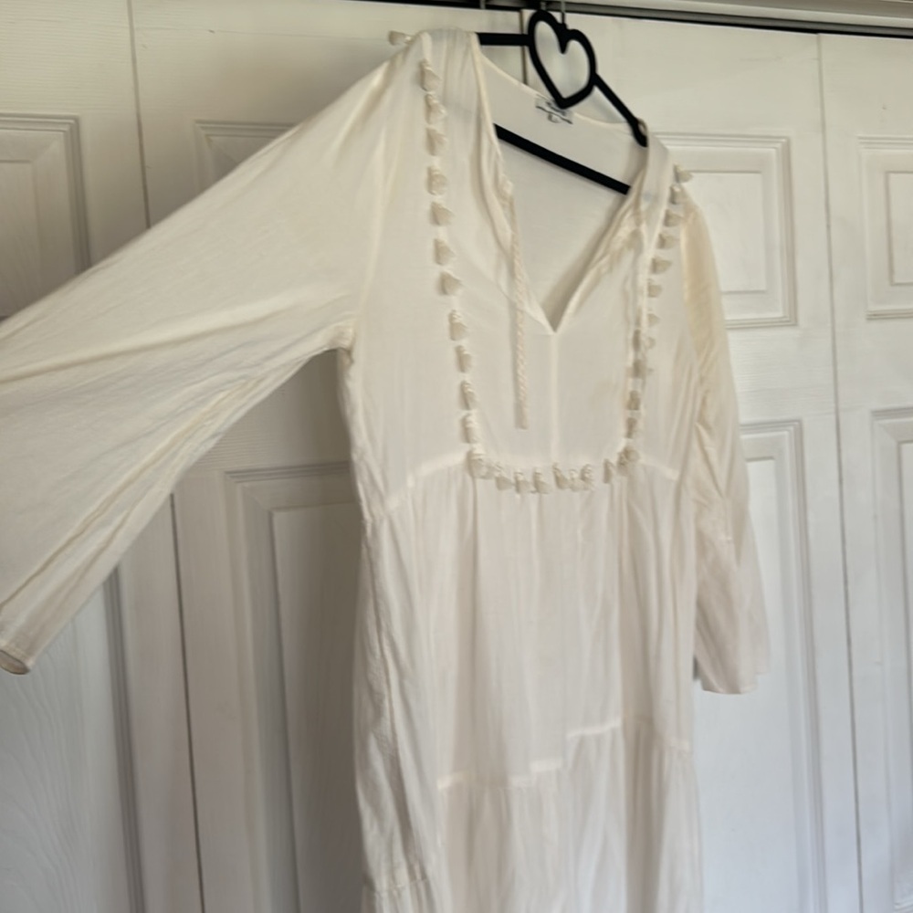 Madewell Laura caftan tried cover up  White Maxi Dress with Tassels - Picture 6 of 7